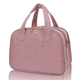 Travel Toiletry Bag,Large Capacity Toiletries Bag,Portable Opening Waterproof Puffy Makeup Cosmetic Bag with Handle,Travel Essentials for Women