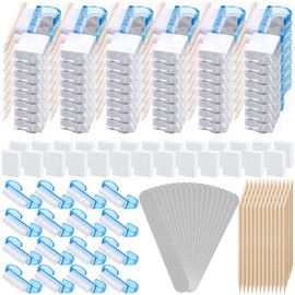 Leriton 100 Sets Professional Disposable Manicure Kit Basics 4 Piece Nail Kit Wood Nail File 100/180 Grit, Mini Buffer 80/100 Grit, Wood Stick and Handle Grip Brush Gifts (Blue)