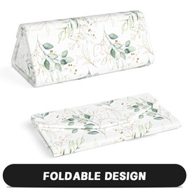 NPOOYI Sunglasses Case, Foldable Glasses Case, Magnetic PU Leather Hard Shell Folding Eyeglasses Case, Collapsible Unisex for Women Men, Eucalyptus Leaves