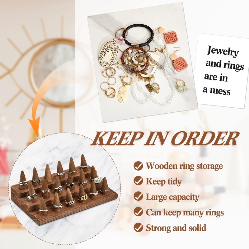 Juexica 18 Fingers Wood Ring Display Wooden Finger Ring Stand