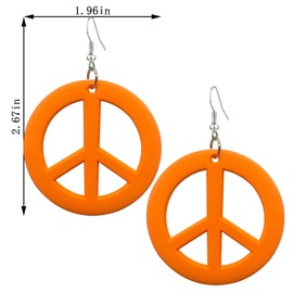 QUPENGXU Retro Round Peace Love Sign Symbol Hook Earrings 70s 80s Neon Acrylic Earrings For Women (orange)