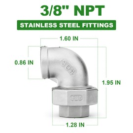 TAISHER 2PCS 304 Stainless Steel 90 Degree Elbow Union，3/8" NPT Female x 3/8" NPT Female Cast Pipe Fitting
