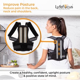 LyfeFocus S1 Premium Breathable Back Posture Corrector for Men & Women - Upper Back Support, Back Brace & Back Straightener - Effective Posture Correction for Neck, Shoulder & Back Pain (Black Medium)