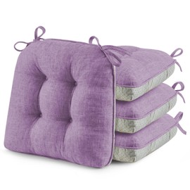 puredown® Chair Cushions for Dining Chairs, Tufted Memory Foam Chair Pads with Non-Slip Backing, Kitchen Seat Cushions with Ties, Washable Seat Pad Set of 4, 15.5" x 15.5" x 4", Lavender