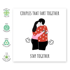 Funny Love Card - 'Fart Together' - Gifts for Him, Her, Babe, Girlfriend, Boyfriend, Husband, Wife, Spouse - Valentines Day Farting Couple - Comes with Fun Stickers