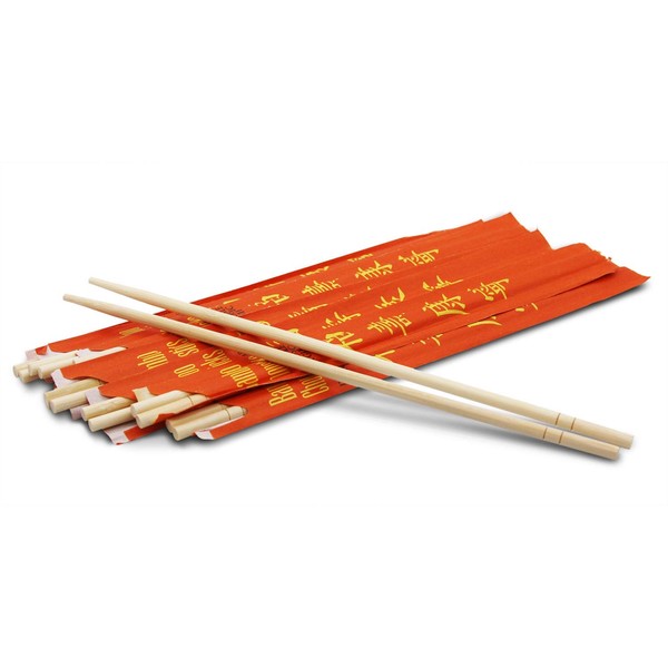 Party Essentials Premium Disposable 9” Individually Sleeved Natural Bamboo Chopsticks, Bag of 50, Compostable