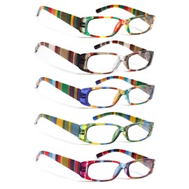 5 Pack Spring Hinge Reading Glasses Rectangular Fashion Quality Readers for Men and Women (Mix Colors, 6.00, x)