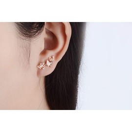 Hollow Butterfly Cubic Zirconia Stud Earrings Cute Filigree Climber Hypoallergenic (Rose Gold), Crystal, Cubic Zirconia