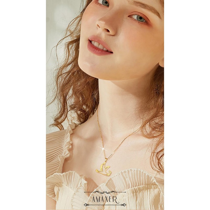 Amaxer Adjustable Dove Necklaces for Women Stainless Steel Olive Branch