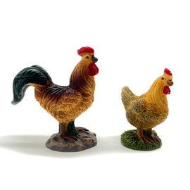 Aliotech 2pcs Realistic Mini Farm Animal Figurines Miniature Rooster and Hen Resin Animal for Bonsai Micro Landscape Craft DIY Fairy Garden Desk Craft Decors