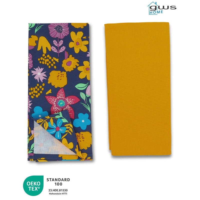 gws Tea Towels Set of 4 Flower Saffron 45 x