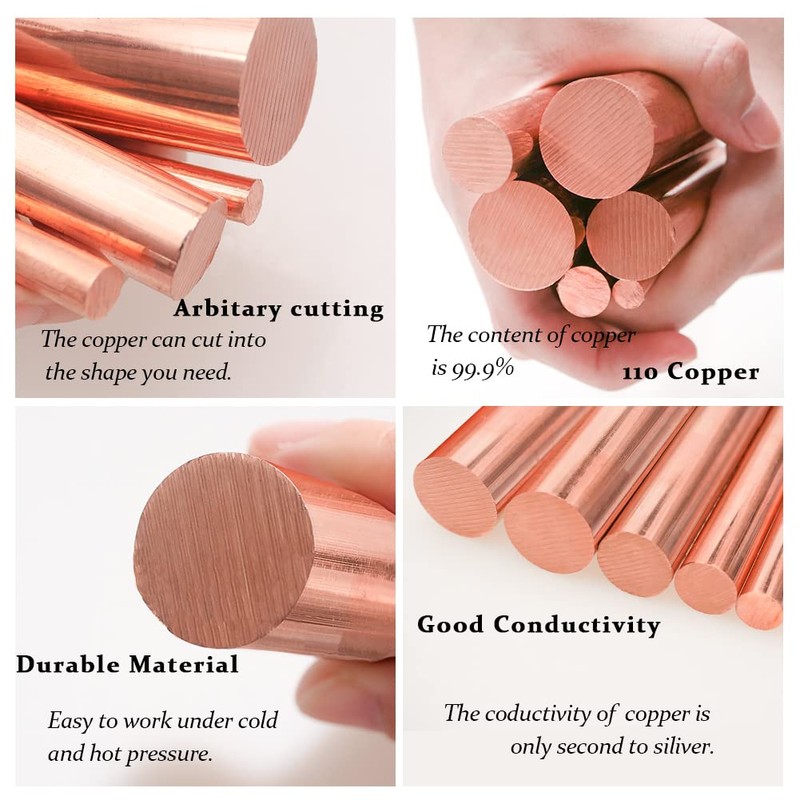 Tynulox 1Pcs Pure Copper Round Rod 3/8"(9.5mm) Dia 11.81" Length