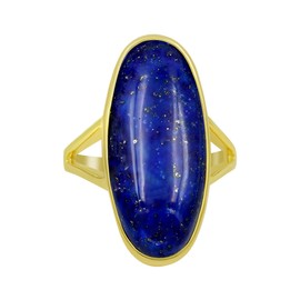 GOURIK Natural Lapis Lazuli Ring Size 9 For Women, Blue Stone 14k Yellow Gold Plated September Birthstone Solitaire Ring Gift For Mom