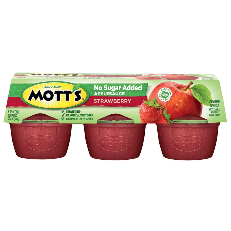 Mott's No Sugar Added Strawberry Applesauce, 3.9 Oz Cups, 72