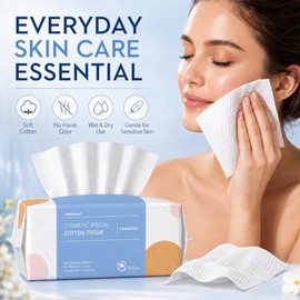 PoeticEHome Paquete de 6 toallitas suaves en seco, 100% algodón, toallas de limpieza facial sin pelusas, desechables, extra gruesas, uso seco y húmedo para piel sensible, eliminación de maquillaje, limpieza de superficies (600 unidades)