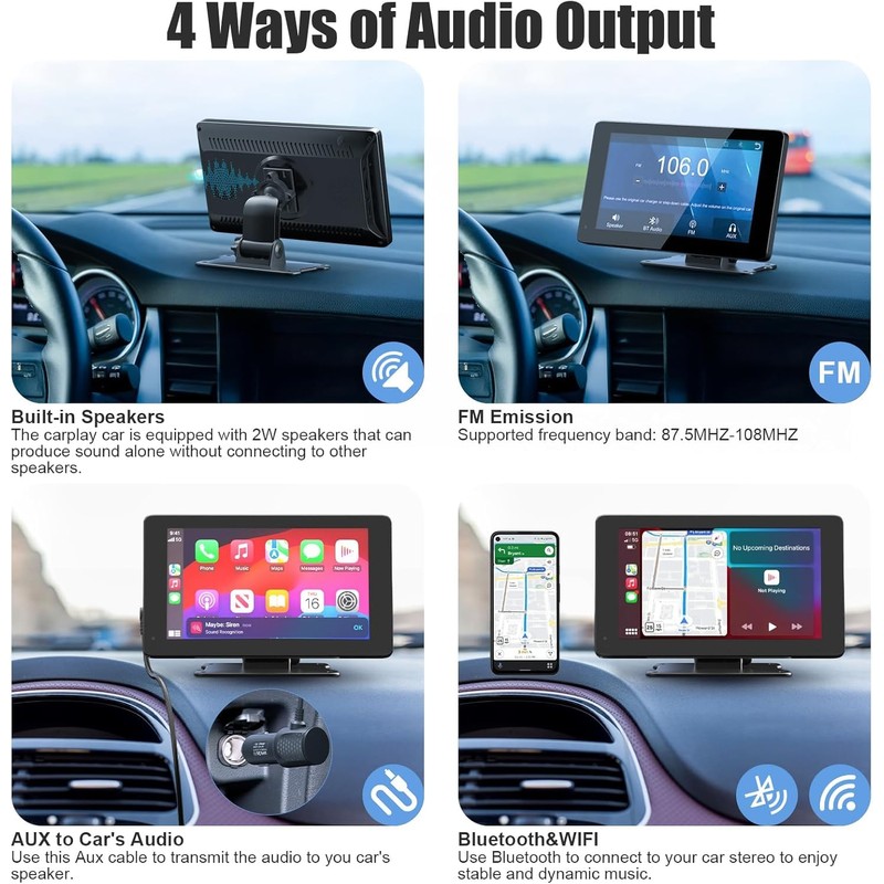 7" Wireless Portable Car Play Screen for Apple CarPlay &