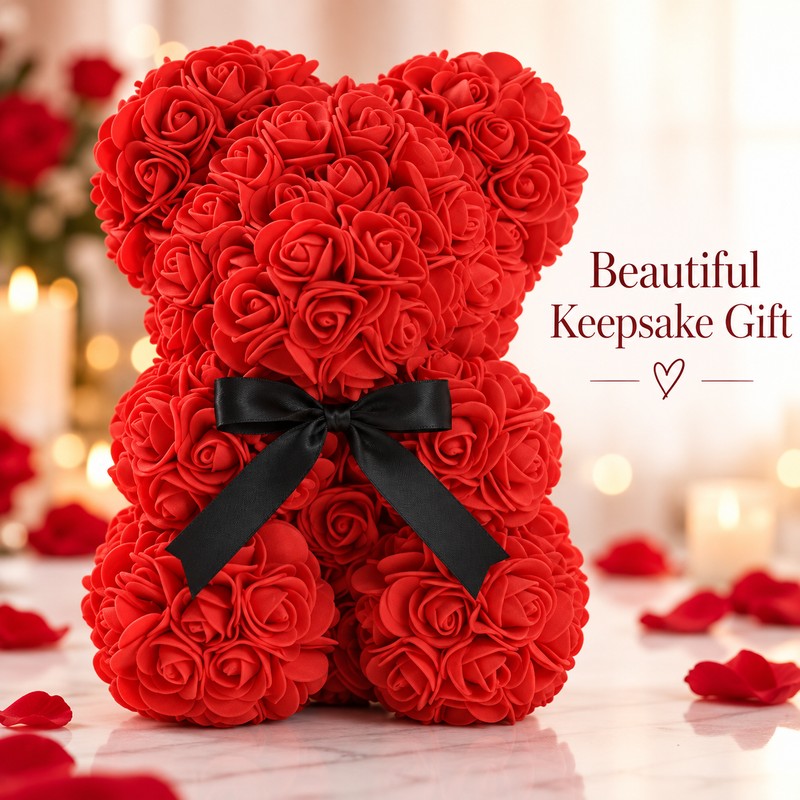 Artificial Rose Teddy Bear with LED Light – Romantic Flower