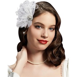 Flapper Headband Roaring 20s Headpieces Flapper Accessory Fascinators for Women Great Gatsby 1920s Headbands Vintage Headpiece Hair Clip C52-White