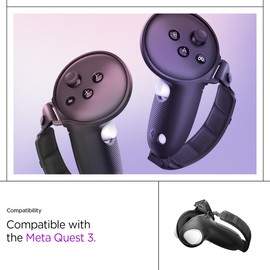 Spigen Silicone Fit Designed for Meta Quest 3 / Quest 3S / Quest 3S Xbox Edition Controller Grips, Non-Slip Adjustable Controller Strap with Battery Opening - Black