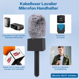 ZealSound Interview Go Handheld Adapter for Wireless Microphone DJI Mic, RODE Wireless Go 1/2, Rode Wireless Me/Pro, Hollyland Lark M1/M2, and Handheld Microphone Adapter with Wind Protection for Vlog