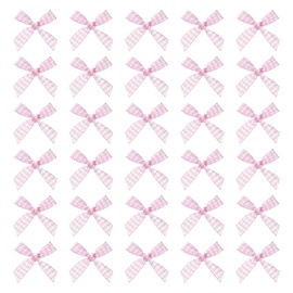 uxcell 200pcs Mini Gingham Ribbon Bows 2 Inch Small Tiny Checkered Plaid Ribbon Bow for Sewing Crafts, Hair Accessories, Gift Box Ornament, Festival, Pink/White