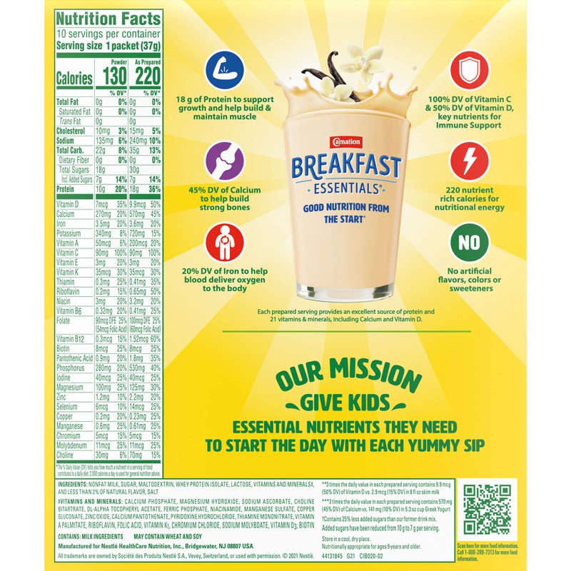 Carnation Breakfast Essentials High Protein Drink Mix, Classic French Vanilla,