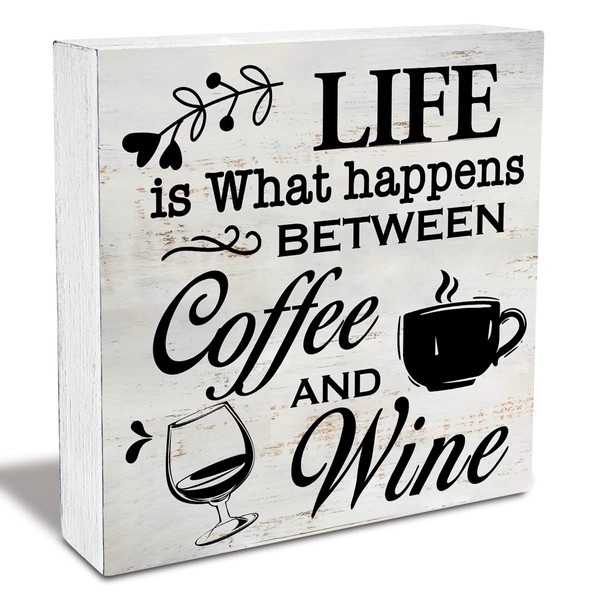 Rustic Coffee Wine Wood Box Sign Life is What happens