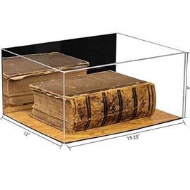 Better Display Cases Clear Acrylic Book Display Case 15.25" x 12" x 8" with Mirror Case and Wood Base (A026/V12)