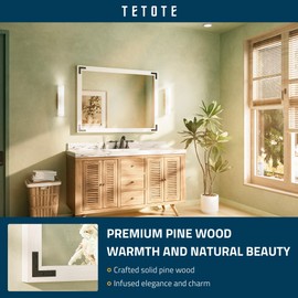 TETOTE 40 x 30 Inch White Rustic Bathroom Wood Framed Mirror for Over Sink, Waterproof Farmhouse Natural White Wooden Rectangle Decorative Wall Mirror, Horizontal/Vertical, Easy to Install