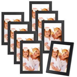 RosewineC Picture Frame, 10 x 15 cm, Black, Set of 8, Real Wood Picture Frame, Modern Square MDF Wooden Picture Frame for Home, Office, School