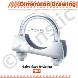 Tanstic 2Pcs 1-1/4" U Bolt Clamp Exhaust U Clamp Muffler U-Bolt Exhaust Clamps Heavy Duty U Bolt Clamps for Muffler, Pipe