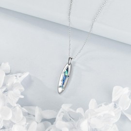 VONALA Shark 925 Sterling Silver Necklace Surfboard Pendant Ocean Jewellery Beach Gift for Women Men Holiday Birthday Christmas, One size, Sterling Silver, No Gemstone