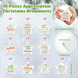 Tioncy 10 Pcs Christmas Thank You Ornament for Coworkers May You Be Proud Appreciation Gifts Thank You for Being Awesome Star Ceramic Hanging Plaque for Employee Nurse Teacher Office Business Favors