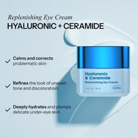 Radiant Aura Eye Cream - Anti-Aging Cream with Hyaluronic Acid & Ceramides - Hydrating Formula for Dark Circles, Puffiness & Fine Lines - Korean Skincare - 1 oz - Pack of 2