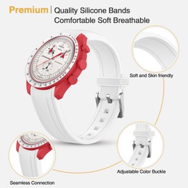 Compatible with Omega X Swatch Moonswatch Speedmaster,20mm Braid Embossed Rubber Watch Strap for Omega x Swatch Speedmaster Moonswatch,Curved No Gap Silicone Straps Replacement for Women Men