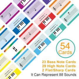 Piano Notes Flashcards - Study Aid for Beginners and Professionals - Include Staff, Notation Pitch/Syllable Names, Keyboard Position, Clefs and More - 54 Double-Sided Cards (Piano Flash Card)