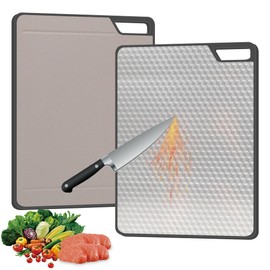 Stainless Steel Cutting Board for Kitchen,Txcucc 14”×10”, 304 Stainless Steel Cutting Board, Wheat Straw PP and Stainless Steel, Food-Grade, Easy to Clean(A)