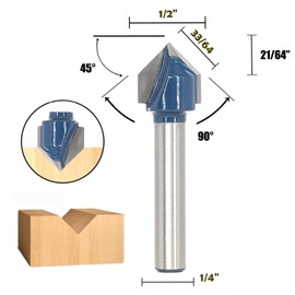 Akylin V-Groove Router Bit 1/4 Inch Shank, Carbide Tipped 45 Degree V Grooving Bits, 1/2" Cut Dia, 3D CNC Engraving/Carving Woodworking Milling Cutter - 6.35 * 12.7 * 13