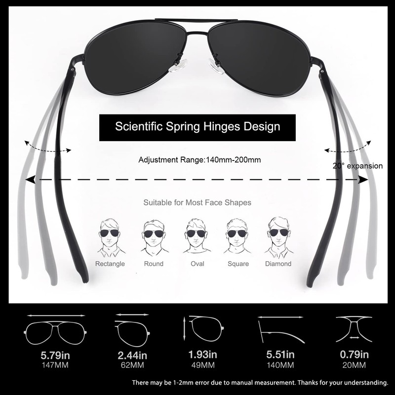 GQUEEN MOS1 Men's Polarised Aviator Sunglasses UV400 Aviator Aviator, Grey