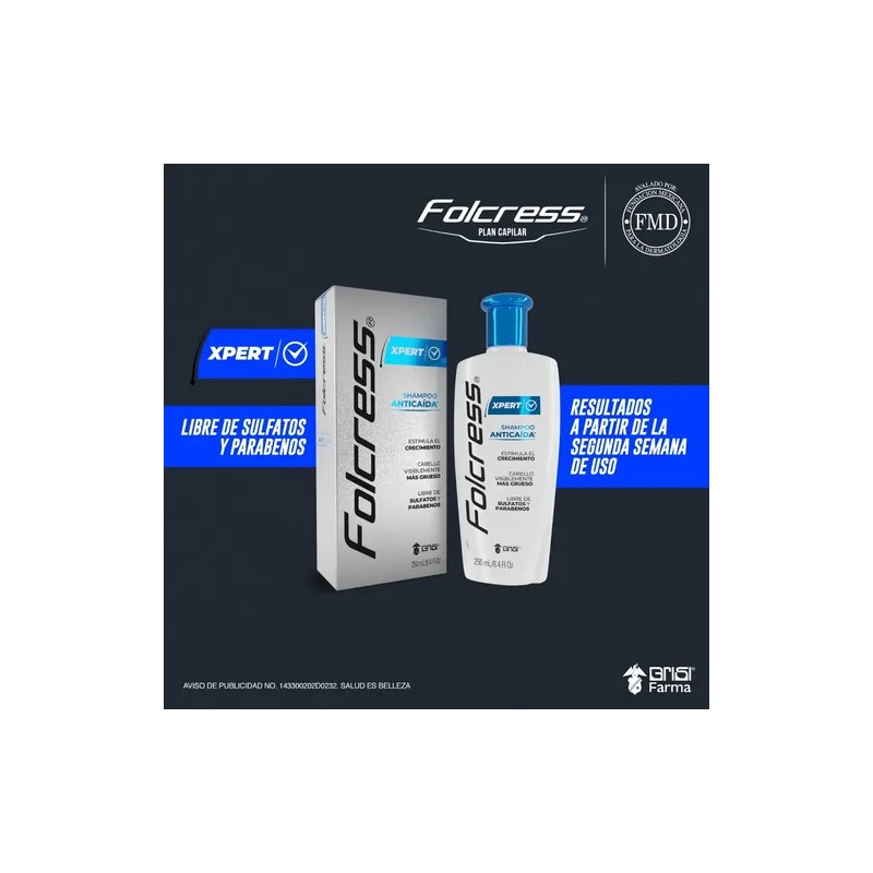 Folcress Xpert Shampoo Anticaida Para Hombres 250 Ml