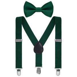 Bskifnn Kids Suspenders Bow Tie Sets Classic Solid Color Toddler Suspenders for Kids Wedding Party (Solid, Dark Green, kids)