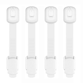 Child Safety Strap Locks for Cabinet, Fridge, Ovens, Toilet, Drawer, Trash can etc with Strong Adhesive Not Easy to Fall Off, Adjustable Length, 4 Packs