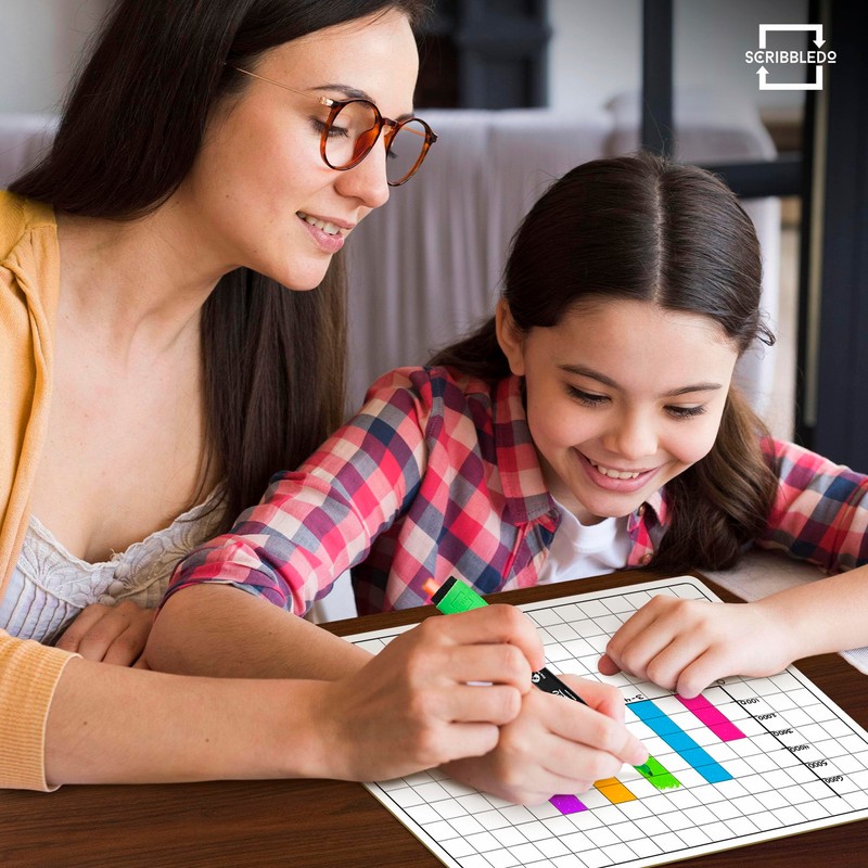 SCRIBBLEDO 11”x14” Large Graph Dry Erase Grid Board Double-Sided White