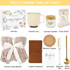 Get Well Soon Gifts for Women, Sympathy Gift Baskets, Thinking of You Care Package for Women, Self Care Gifts for Women, After Surgery Feel Better Gifts with Snuggly Knitted Tassel Blanket (Khaki)