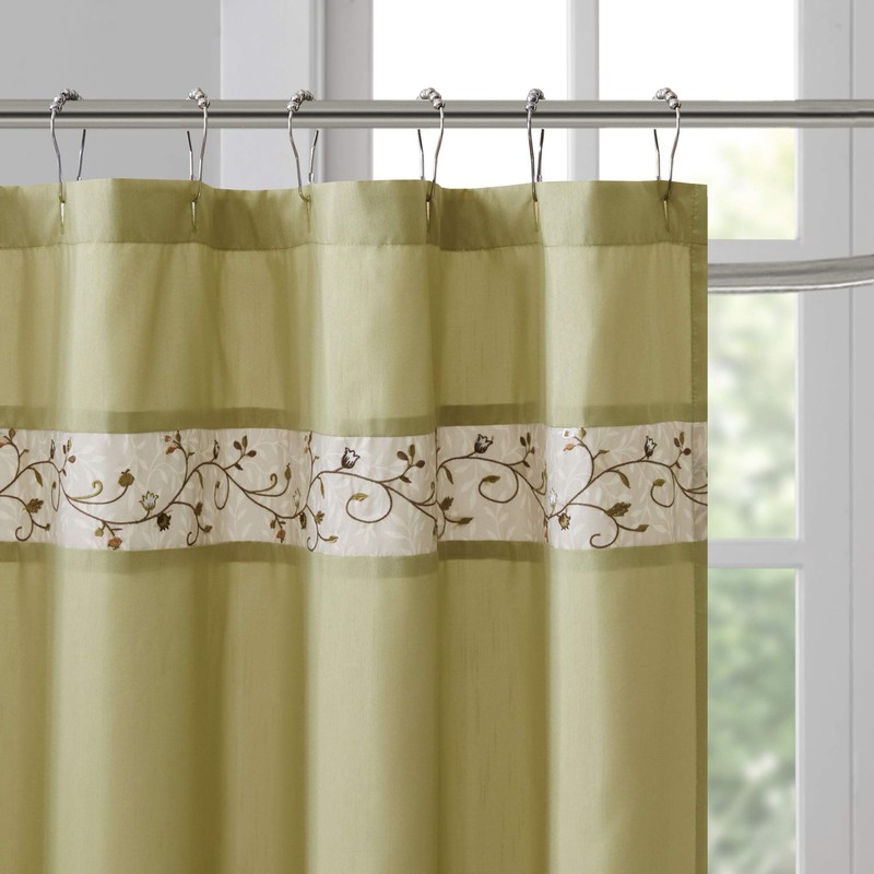 Madison Park Serene Shower Curtain Faux Silk Embroidered Floral Machine