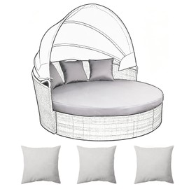 Outdoor Daybed Cushion Cover 66’’ with 3 Pillow Cases (Gray)