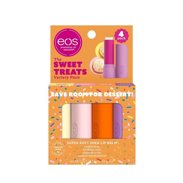 eos Super Soft Shea Lip Balm Sticks - Sweet Treats Variety Pack | Lip Moisturizer | 4 Lip Balms, Marshmallow