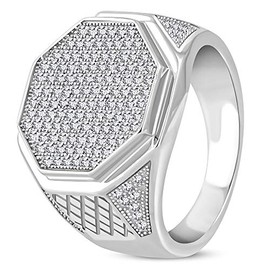 My Daily Styles 925 Sterling Silver White Clear CZ Large Statement Cocktail Mens Ring Band