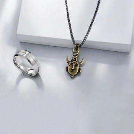 CHIVASO Stainless Steel Dean Ring and Bronze Amulet Pendant with Black Tone Box Chain Necklace Set Winchester Inspired Cosplay Jewelry for Men (RING SIZE 9)