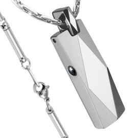 MAYA & CANA Magnetic Necklace, Men's, Strong, Popular, 4 Magnetic, 4 Pieces, Japan Planning, Tungsten Stainless Steel Chain, 21.7 inches (55 cm), Gift Box Included (Rhombus), Stainless Steel, No